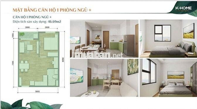 Căn hộ cao cấp 47m2 1PN - K Home New City - Thủ Dầu Một, Bình Dương