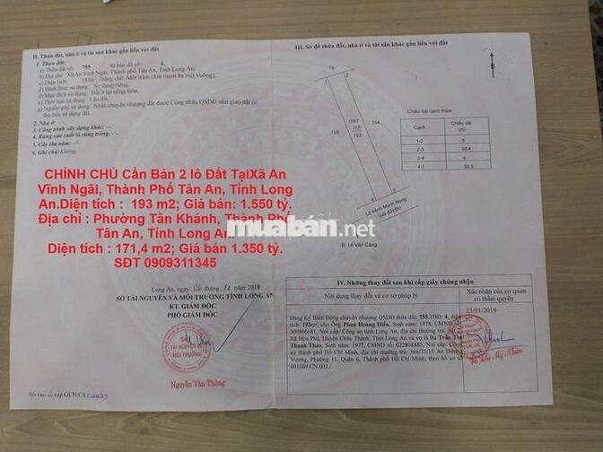 Bán 2 lô Đất Tại Xã An Vĩnh Ngãi Và Phường Tân Khánh,TP Tân An,Long An