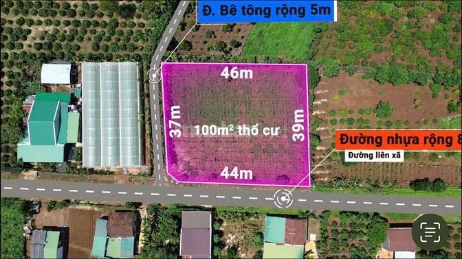 Bán rẻ đất 2 mặt đường liên xã giữa lòng dân cư 44m x 37m, 100m2 tc