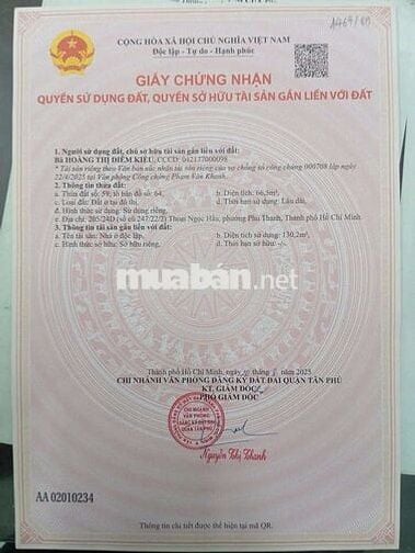 Bán gấp nhà Thoại Ngọc Hầu trệt lầu 4p ngủ 3W