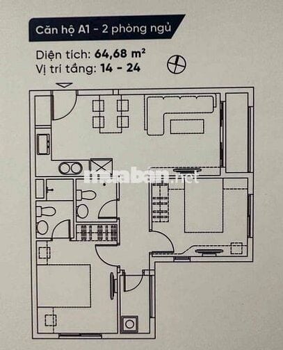 CẦN BÁN CĂN GÓC DREAM HOME RIVERSIDE 65M2 2 PHÒNG NGỦ, 2WC 1TỶ570