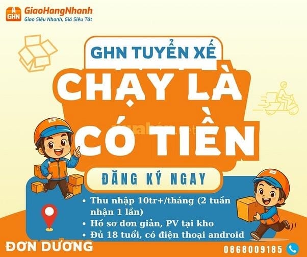 TÌM KIẾM SHIPPER KHU VỰC ĐƠN DƯƠNG THU NHẬP ỔN ĐỊNH 20TR/THÁNG