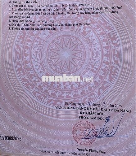 chào bán lô đất vườn có đất ở diện tích 220m có 120m đất ở