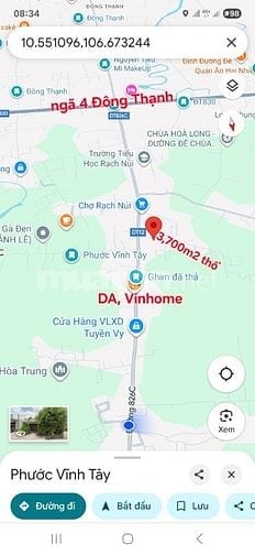3,700m2 thổ, đường 6m, cách 826C 70m,Vinhome 300m, Phước V Tây
