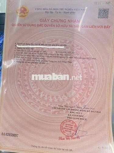 Đất nền Trung An chính chủ 710triệu 175m2 liền kề BVĐK .