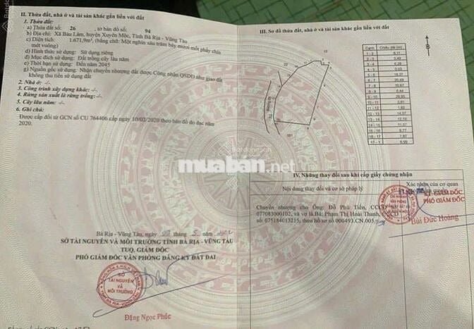 CẦN BÁN LÔ ĐẤT RỘNG ĐẸP, GIÁ TỐT – XÃ BÀU LÂM, HUYỆN XUYÊN MỘC