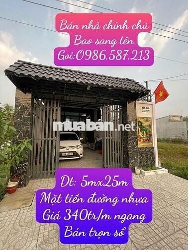 Bán Nhà Chính Chủ Mặt Tiền Giá 340tr/m Ngang (Bao Sang Tên)