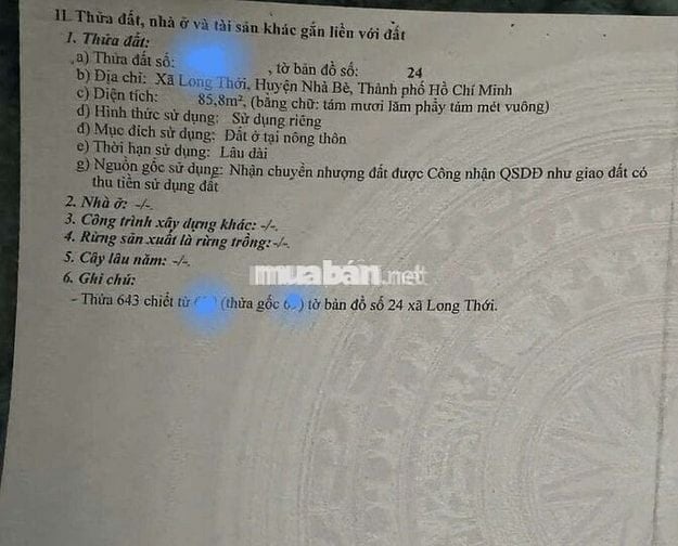 CẦN BÁN LÔ ĐẤT GIÁ TỐT 86M 3.2TY TL