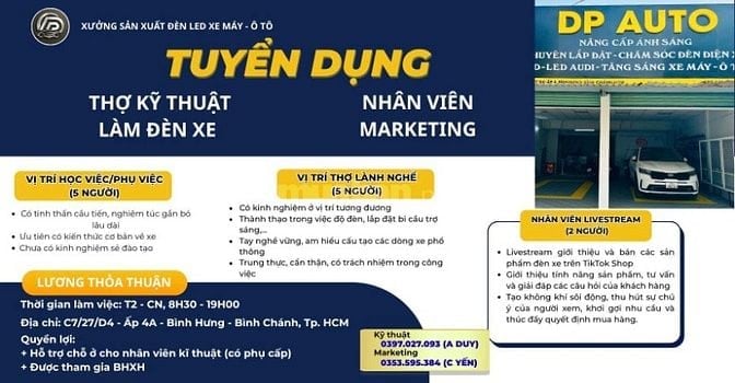 CẦN TUYỂN VỊ TRÍ THỢ LÀNH NGHỀ 