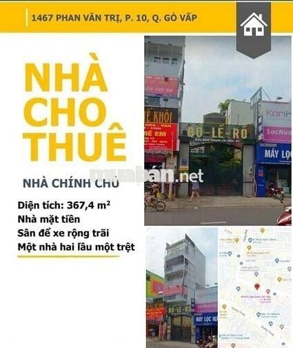Mặt bằng kinh doanh 367m2 Phan Văn Trị, Gò Vấp