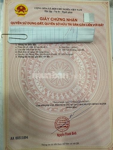 Bán đất nền biệt thự 7x19,5m KDC ấp 5 Phong Phú, Bình Chánh, 