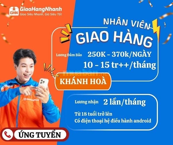 KHÁNH HOÀ - TUYỂN SHIPPER CỦA GIAO HÀNG NHANH