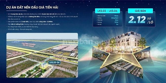 CẶP ĐẤT NỀN VIP NHẤT DỰ ÁN ĐẤU GIÁ TẠI HƯNG YÊN CÓ 2 MẶT TIỀN