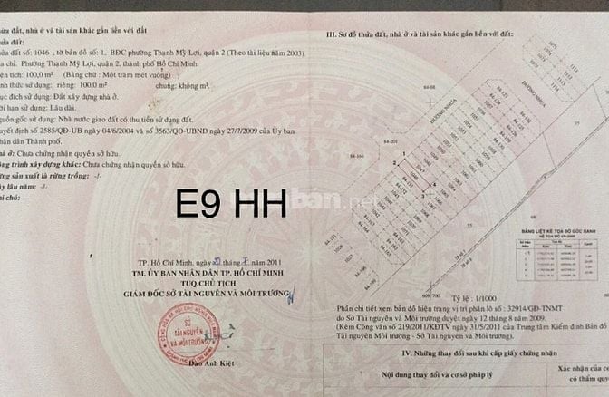 Bán đất dự án Huy Hoàng P Thạnh Mỹ Lợi Quận 2 nền E9 (100m2) 220 tr/m2