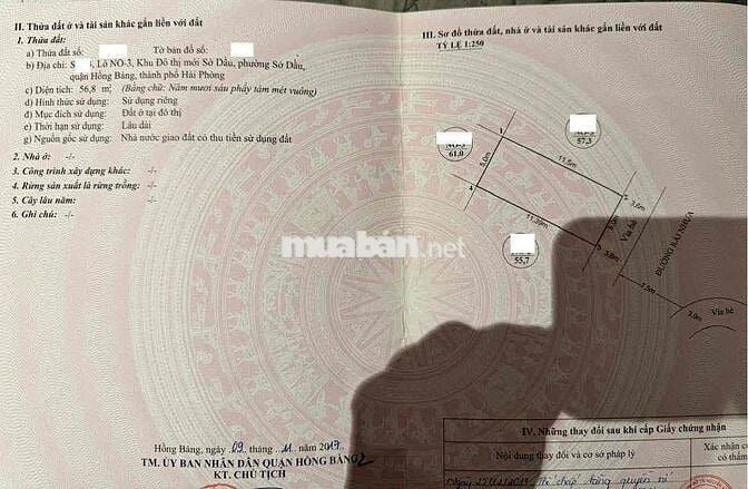 Lô Đông Nam diện tích nhỏ 57m2 *** khu sau Quận uỷ Hồng Bàng, Sở