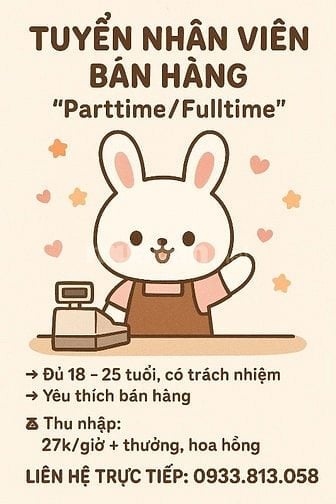 Cần 03 bạn bán hàng Parttime / Fulltime tại quầy Quận 10 TPHCM 
