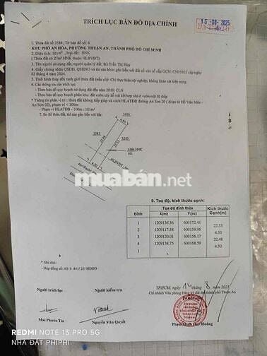 cần bán lô đất đuong nhựa an sơn 20 dt 101m2