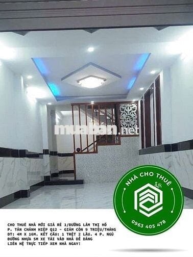Cho Thuê Nhà 3 Lầu Mới Giá Rẻ 1/Đường Lâm Thị Hố P. TCH Cũ Q12