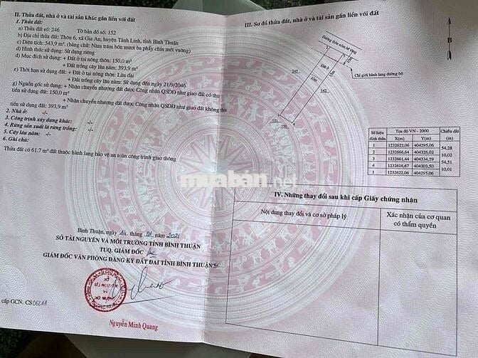 cần tiền bán gấp đất gia an Bình Thuận