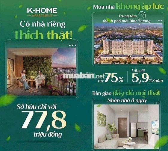 NOXH THỦ DẦU 1 BÌNH DƯƠNG - TP HCM 70m2 gồm 2PN chỉ 1tỷ hơn