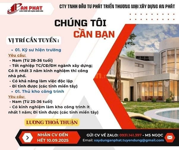 TUYỂN DỤNG KỸ SƯ XÂY DỰNG HIỆN TRƯỜNG