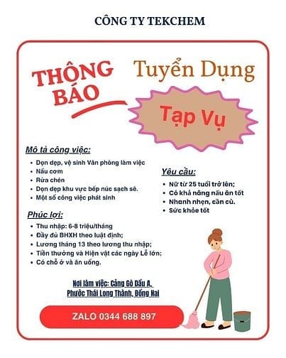Cần Tuyển Nữ Tạp vụ và Nam bảo vệ