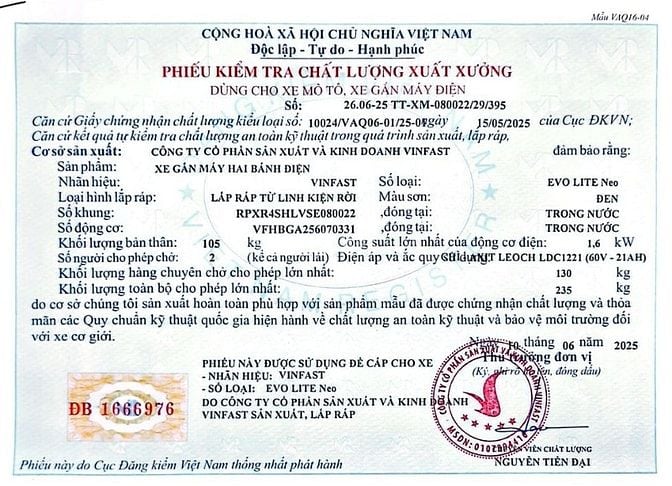 Thông báo mất Phiếu kiểm tra chất lượng xuất xưởng