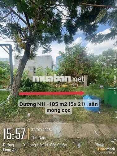 105M2 ĐẤT DÂN CƯ HIỆN HỮU NAM SÀI GÒN -LONG HẬU-ĐƯỜNG N11 GIÁ 2T950 TL
