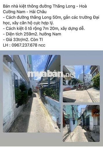 Bán nhà kiệt thông đường Thăng Long - Hoà Cường Nam - Hải Châu - Cách