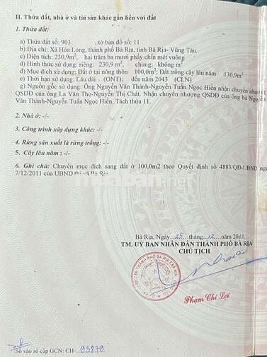 Bán230,9m2đất Mặt tiền47 phườngTamLong,TP.HCM (HòaLong BàRịa cũ)