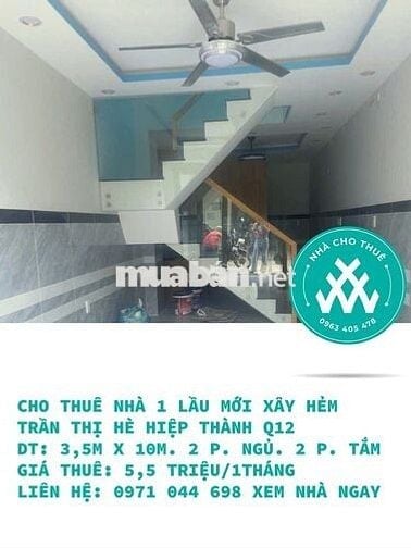 CHO THUÊ NHÀ 1 LẦU GIÁ RẺ HẺM 5M XE TẢI TRẦN THỊ HÈ HIỆP THÀNH Q12