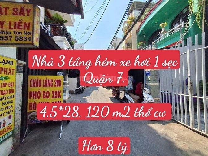 Nhà 3 tầng hẻm xe hơi 1 sẹc gần ngã tư Nguyễn Thị Thập Quận 7. 4,5*28 