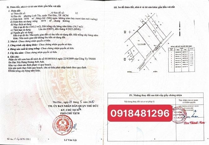 Bán đất đường số 9 phường Linh Tây gần chợ Thủ Đức (2.156m2) 50 tr/m2