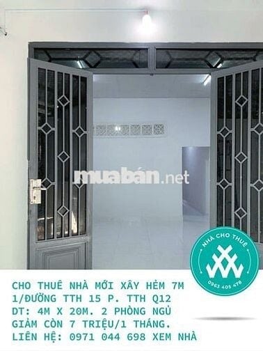 CHO THUÊ NHÀ MỚI XÂY GIÁ RẺ 1/ĐƯỜNG TTH 15 P. TTH Q12