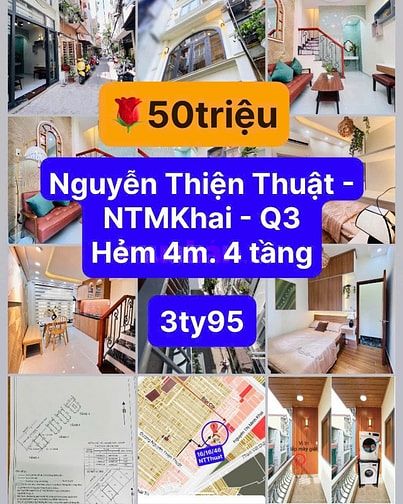 Bán nhà Nguyễn Thiện Thuật, P2, Quận 3, giá bán 3,950 tỷ, 3 lầu