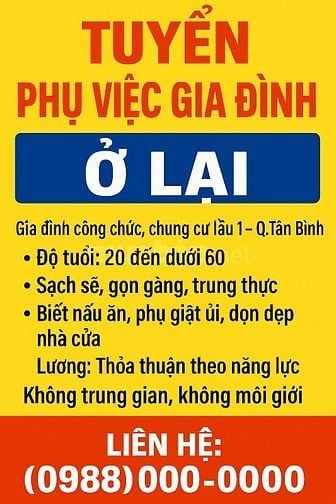 Cần nữ phụ việc nhà quận Tân Bình
