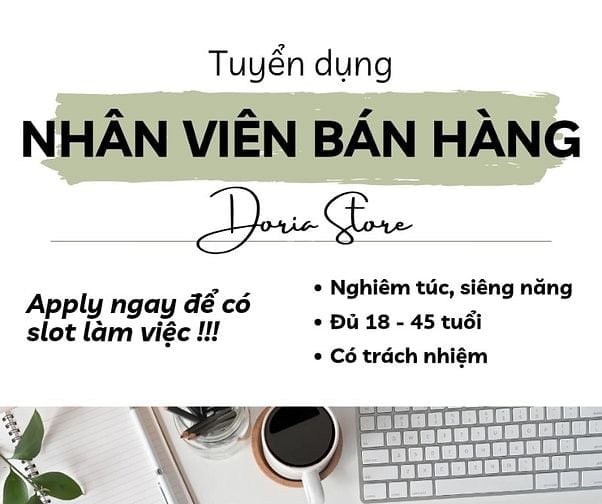 Tuyển nhân viên bán hàng Parttime / Fulltime Quận Bình Tân