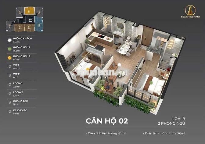 Căn 2PN Hướng Đông Nam Thoát Mát, View Sông Cầu Đỏ