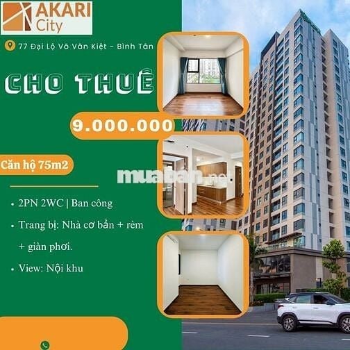 Cho Thuê Akari City - 2PN2WC - Giá 9tr - Ngoại Khu - View Đông