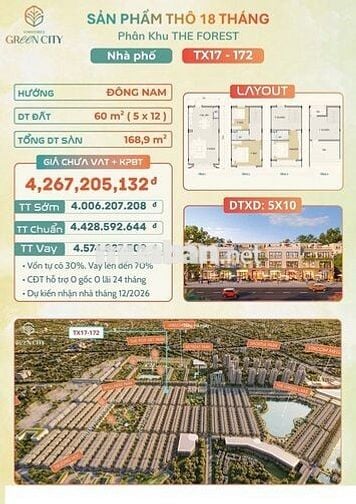Bán Nhà 4 Tầng 169m2 DT 60m2 3PN3WC 4Tỷ  Độ Thị Vinhomes Green City