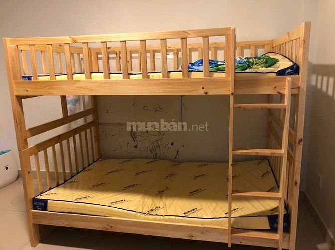Giường 2 tầng gỗ cao su 1,2 x 2m x 1,6m tặng Nệm