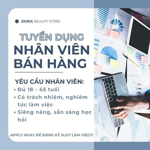[Hot Job] Tuyển 4 nhân viên bán hàng Parttime/Fulltime Quận Bình Thạnh
