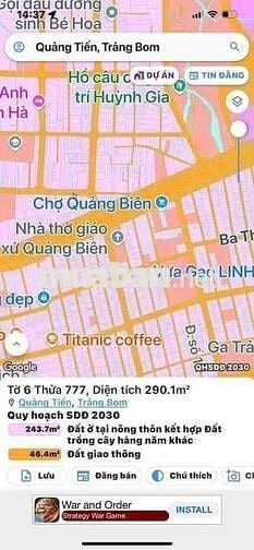 Đất nền kinh doanh xã Trảng Bom ( quảng tiến cũ) 2 tỷ 950 TL sát QL1A