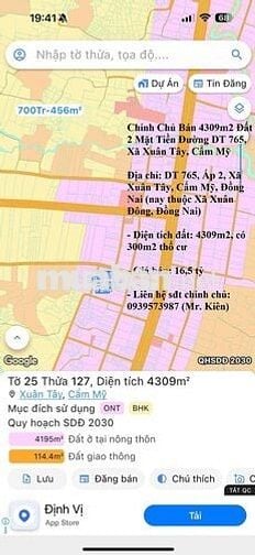 Chính Chủ Bán 4309m2 Đất 2 Mặt Tiền Đường ĐT 765, Xã Xuân Tây, Cẩm Mỹ