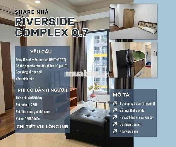Tìm bạn share 1 phòng ngủ trong căn 2 phòng ngủ