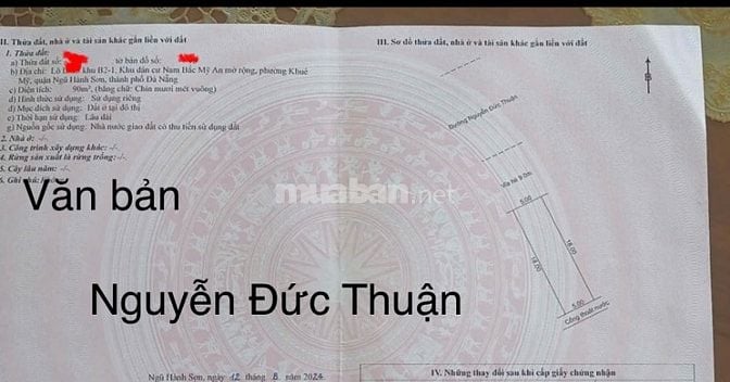 Đất 180m2,H:Bắc,giá:21 tỷ,đường Nguyễn Đức Thuận, Khuê Mỹ,