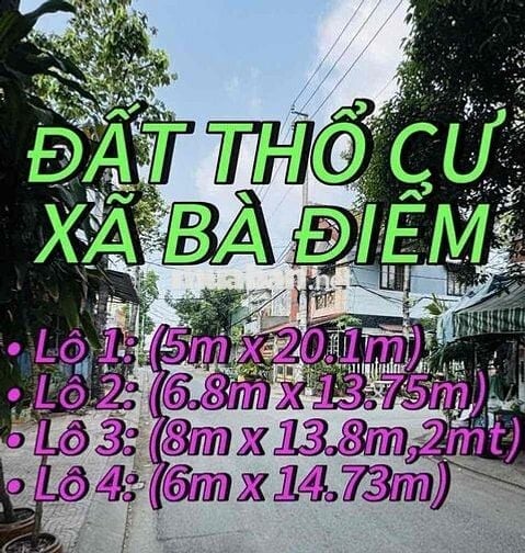 🎉4 LÔ ĐẤT F0 PHAN VĂN HỚN - ẤP 18, XÃ BÀ ĐIỂM