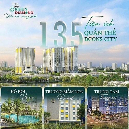 Căn hộ chung cư Green Diamond, 52.7m2, 2pn 2wc tại Đại Lộ Thống Nhất