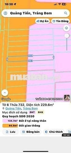 Đất nền xã Trảng Bom ( Quảng Tiến cũ) 1 tỷ 550 gần trường IGC và QL1A