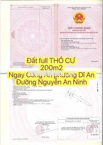 ĐẤT CHÍNH CHỦ 200m NGAY CÔNG AN PHƯỜNG DĨ AN BÌNH DƯƠNG BV HOÀN MỸ 13T